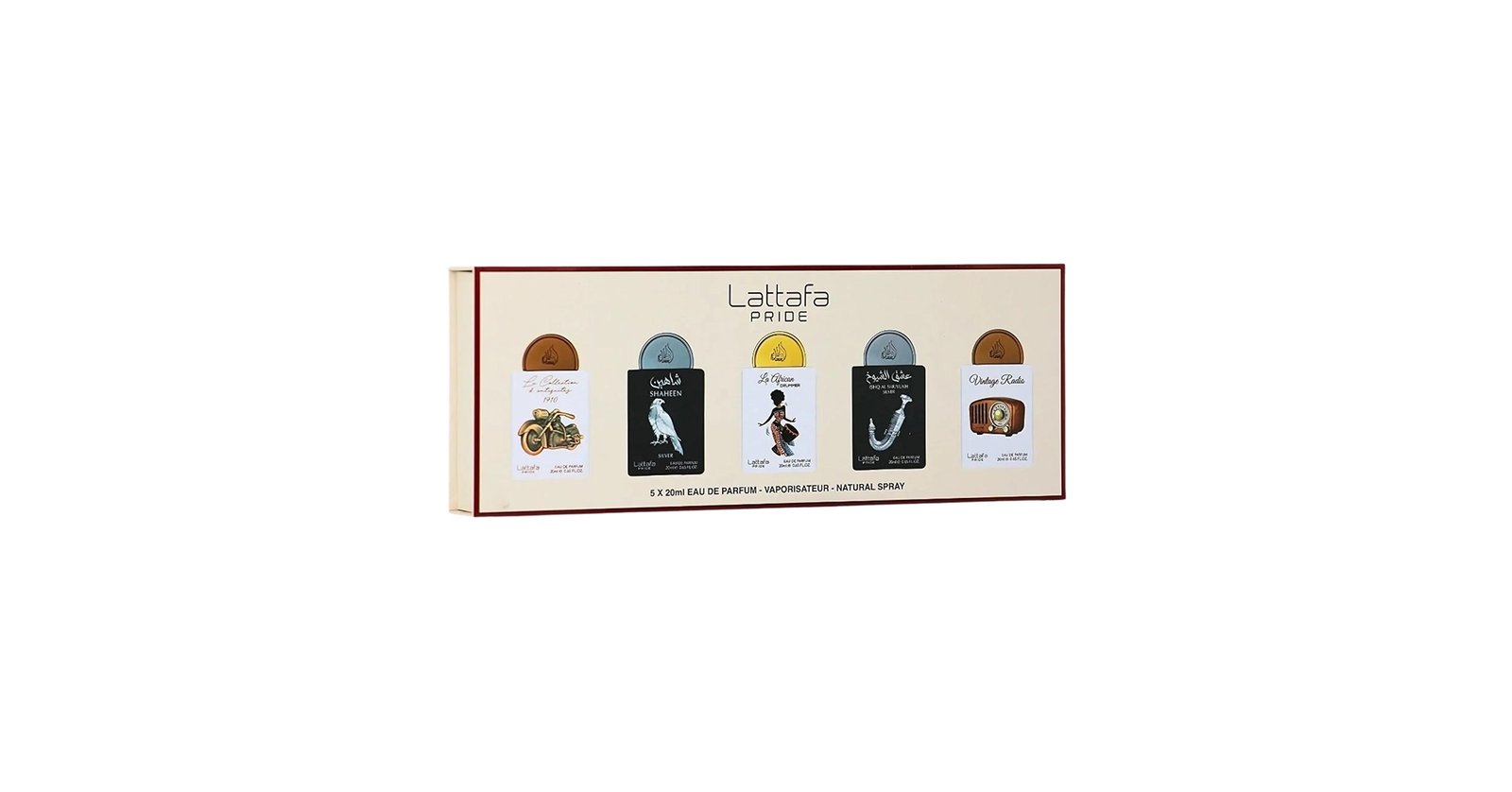 TRAVEL SET ( LATTAFA PRIDE - VINTAGE RADIO ) ( 20ML X5 PIEZAS) EDP